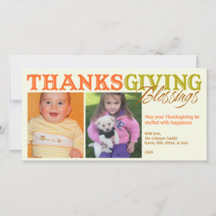 Orange green custom photos Thanksgiving blessings Holiday Card