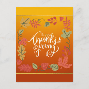 Orange Green Fall Leaves Happy Thanksgiving  Holiday Postcard