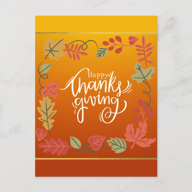 Orange Green Fall Leaves Happy Thanksgiving  Holiday Postcard (Front)