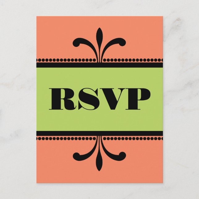 Orange/Green Fancy Art Deco RSVP Postcard (Front)