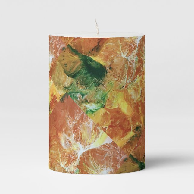 Orange & Green Floral Pillar Candle (Front)