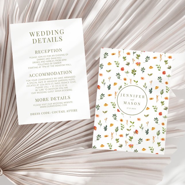 Orange green floral rustic wedding details Card (Creator Uploaded)