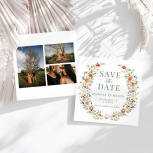 Orange Green Floral Save the Date Photo Invitation