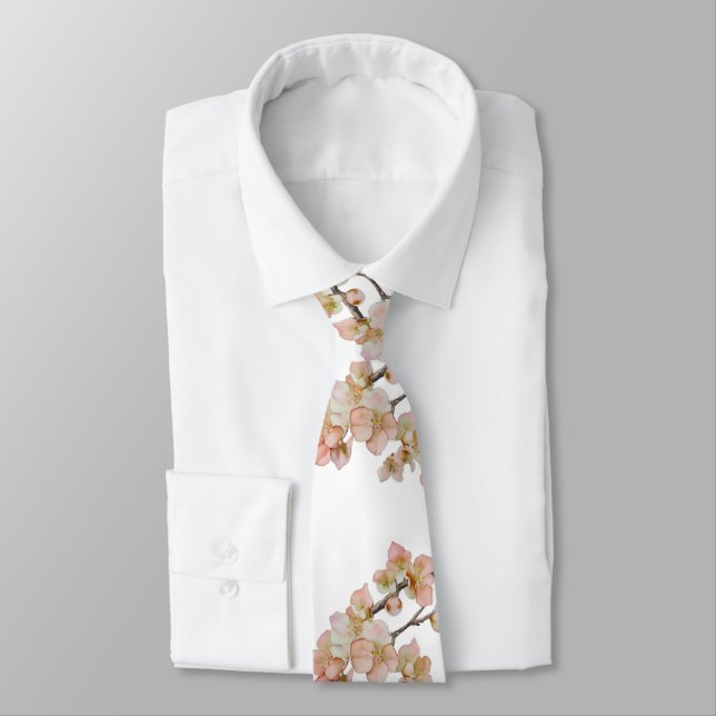 Orange green floral tree blossoms neck tie (Tied)