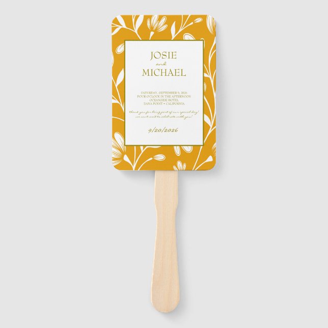  Orange Green Floral Wedding Hand Fan (Front)
