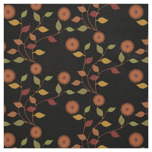 Orange Green Flower Leaf Pattern Fabric