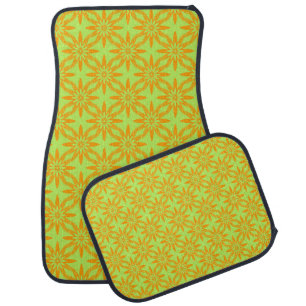 Orange Green Flower Seamless Pattern Car Floor Mat