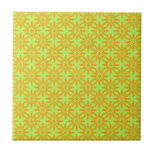 Orange Green Flower Seamless Pattern Ceramic Tile (Front)