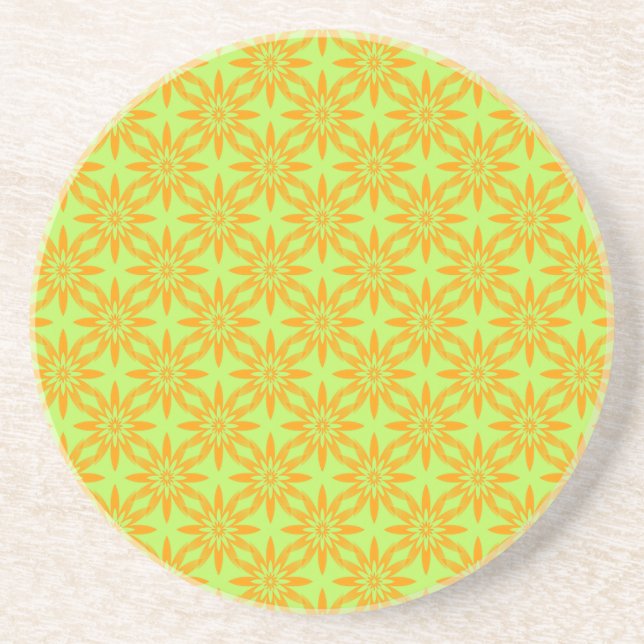 Orange Green Flower Seamless Pattern Coaster (Front)