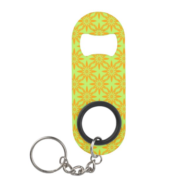 Orange Green Flower Seamless Pattern Keychain Bottle Opener (Front)