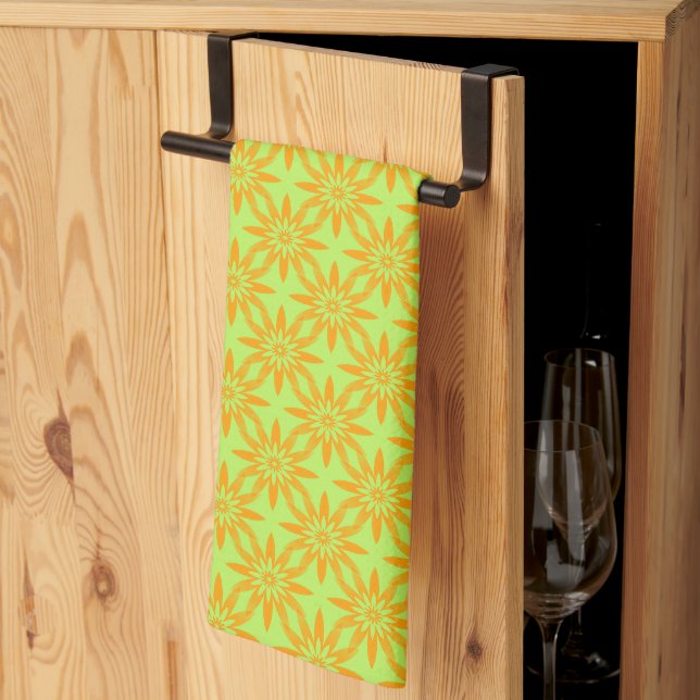 Orange Green Flower Seamless Pattern Kitchen Towel (Thirds Fold)