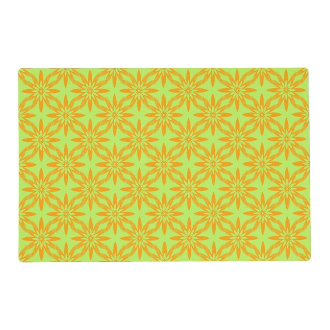 Orange Green Flower Seamless Pattern Laminated Placemat (Front)