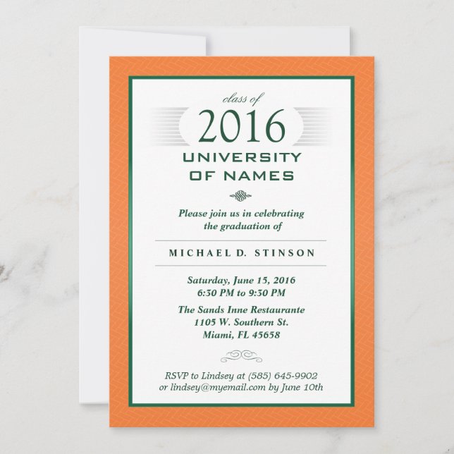 Orange & Green Formal Graduation Party Invitation (Front)