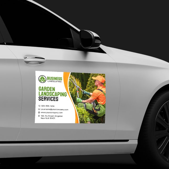 Orange & green Garden Landscaping Lawncare Mowing Car Magnet (Creator Uploaded)