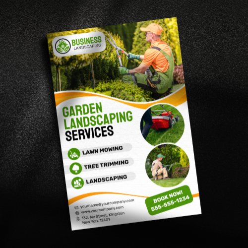 Orange  green Garden Landscaping Lawncare Mowing Flyer