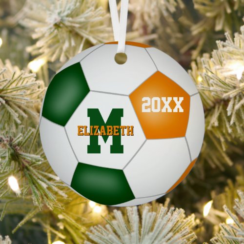 orange green girls boys team colors soccer metal ornament