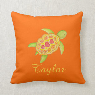 Orange green girls name turtle art cushion pillow