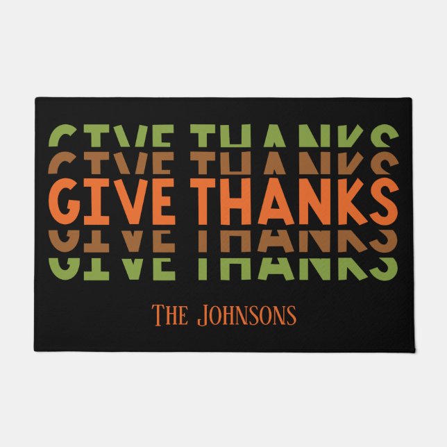 Orange Green Give Thanks Fall Thanksgiving Doormat (Front)