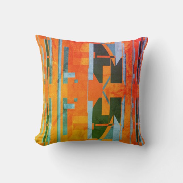 Orange Green Gold Blue Yellow Southwest Art Look Throw Pillow (Front)