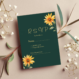 Orange green gold sunflower floral RSVP Invitation