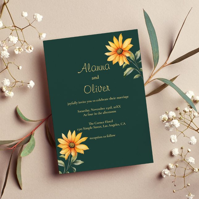 Orange green gold sunflower floral Wedding Invitation (Orange green gold sunflower floral Wedding)