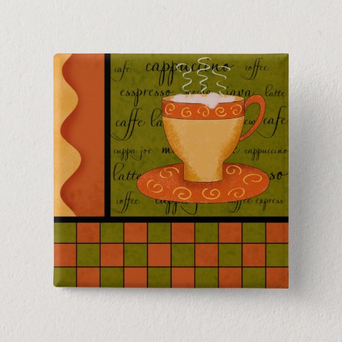 Orange Green Gold Whimsy Checkerboard Cup Art Button