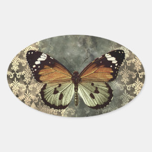 Orange & Green Gothic Butterfly Oval Sticker