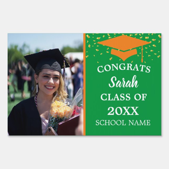 Orange & Green Graduation Photo Class Of 2023 Sign (Front)