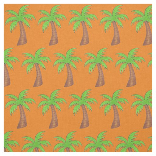 Orange Green Island Palm Tree Tropical Getaway Fabric