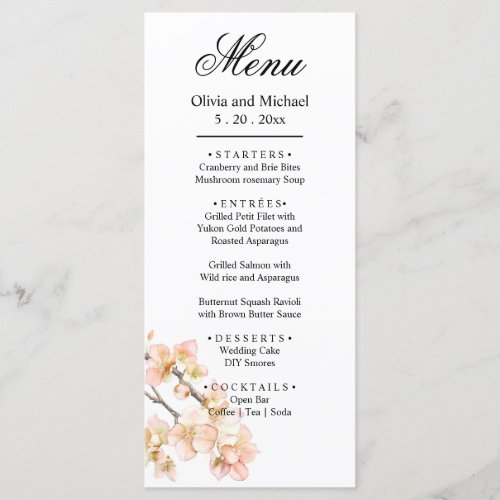 Orange green ivory floral blossoms elegant script menu