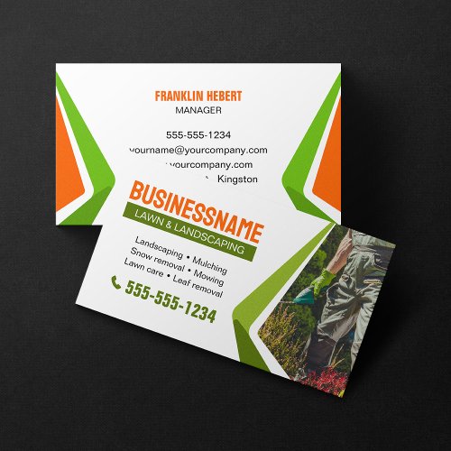Orange  Green Landscaping Mowing Lawn Maintenance Business Card