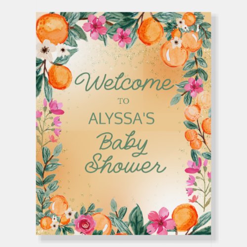 Orange Green Leaf Citrus Pink Flowers Baby Shower Foam Board