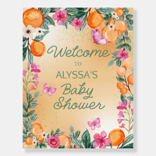 Orange Green Leaf Citrus Pink Flowers Baby Shower Foam Board