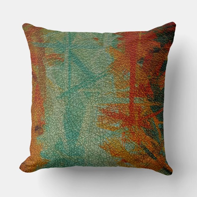 Orange Green Leather Throw Pillow (Front)