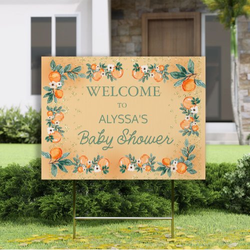 Orange Green Leaves Citrus Baby Shower Welcome  Sign