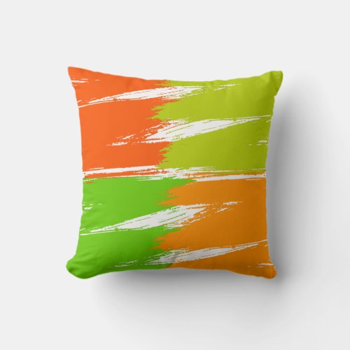 Orange Green Lime White Brush Stroke Paint Throw Pillow