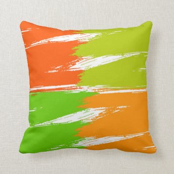 Orange Green Lime White Brush Stroke Paint Throw Pillow by NhanNgo at Zazzle