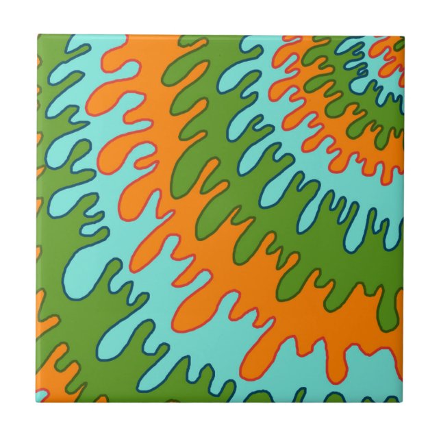 Orange Green Liquid Drip Abstract Stripe Bold  Ceramic Tile (Front)