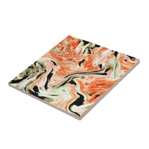 Orange Green Marble Stone _ Abstract Texture Art Ceramic Tile