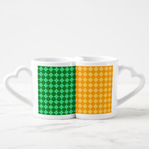ORANGE GREEN MARDI GRAS DIAMOND PATTERNS COFFEE MUG SET