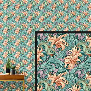 Orange Green Mauve Art Nouveau Wallpaper