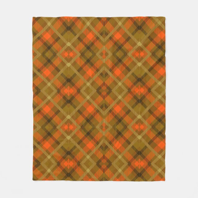 Orange Green Modern Tartan Plaid Pattern Check Fleece Blanket (Front)
