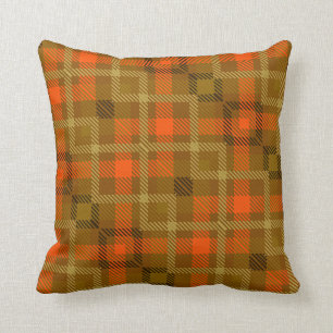 Orange Green Modern Tartan Plaid Pattern Check Throw Pillow