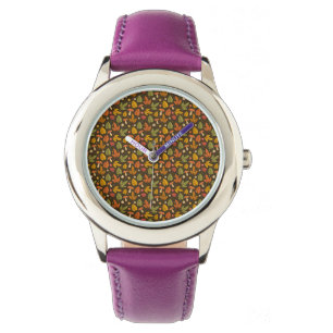 Orange Green Mushroom Leaf Pattern Watch