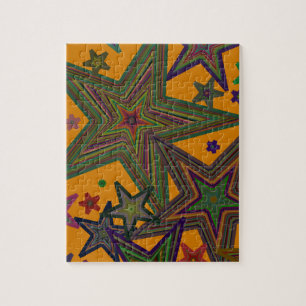 Orange Green Party Stars Jigsaw Puzzle