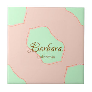 Orange green pastel boho add name place rustic ele ceramic tile