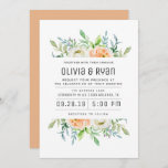 Orange green pastel frame floral invitation