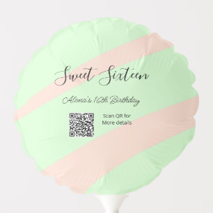 Orange green pastel QR Sweet sixteen birthday Balloon