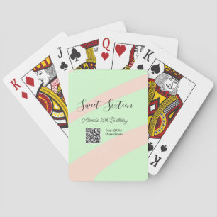 Orange green pastel  QR  Sweet sixteen birthday  Poker Cards