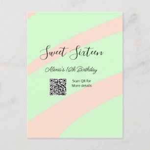 Orange green pastel QR Sweet sixteen birthday Postcard